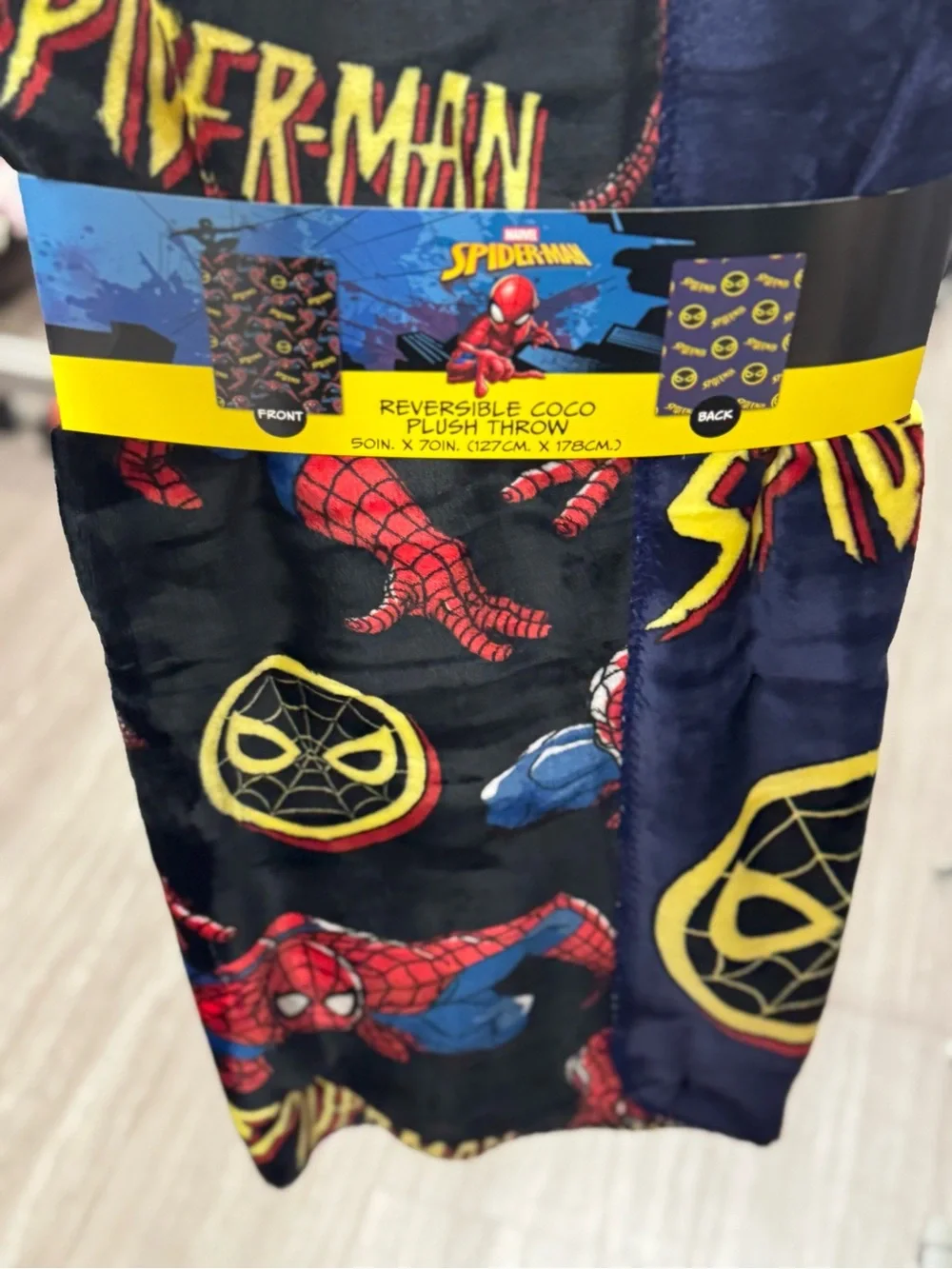Spiderman Reversible Plush Throw Blanket - Black, Navy & Red